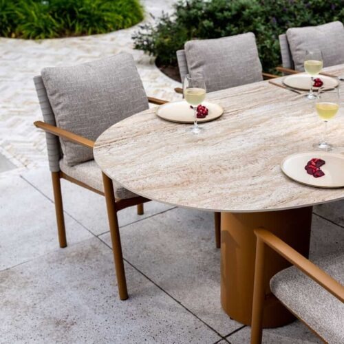 4 Seasons Outdoor Colorado dining tafel 160 cm rond Travertin Amber - Afbeelding 2