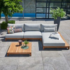 Suns Portofino chaise lounge set kussens Soft grey mixed weave