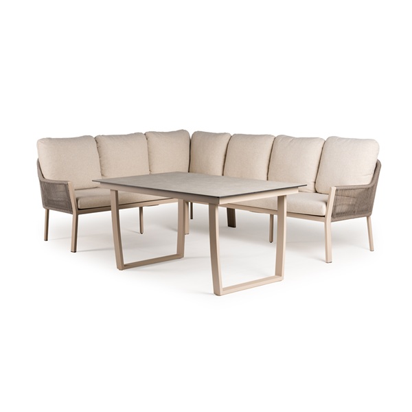 Tierra Outdoor dining set Liv model Links champagne + Liv tafel champagne